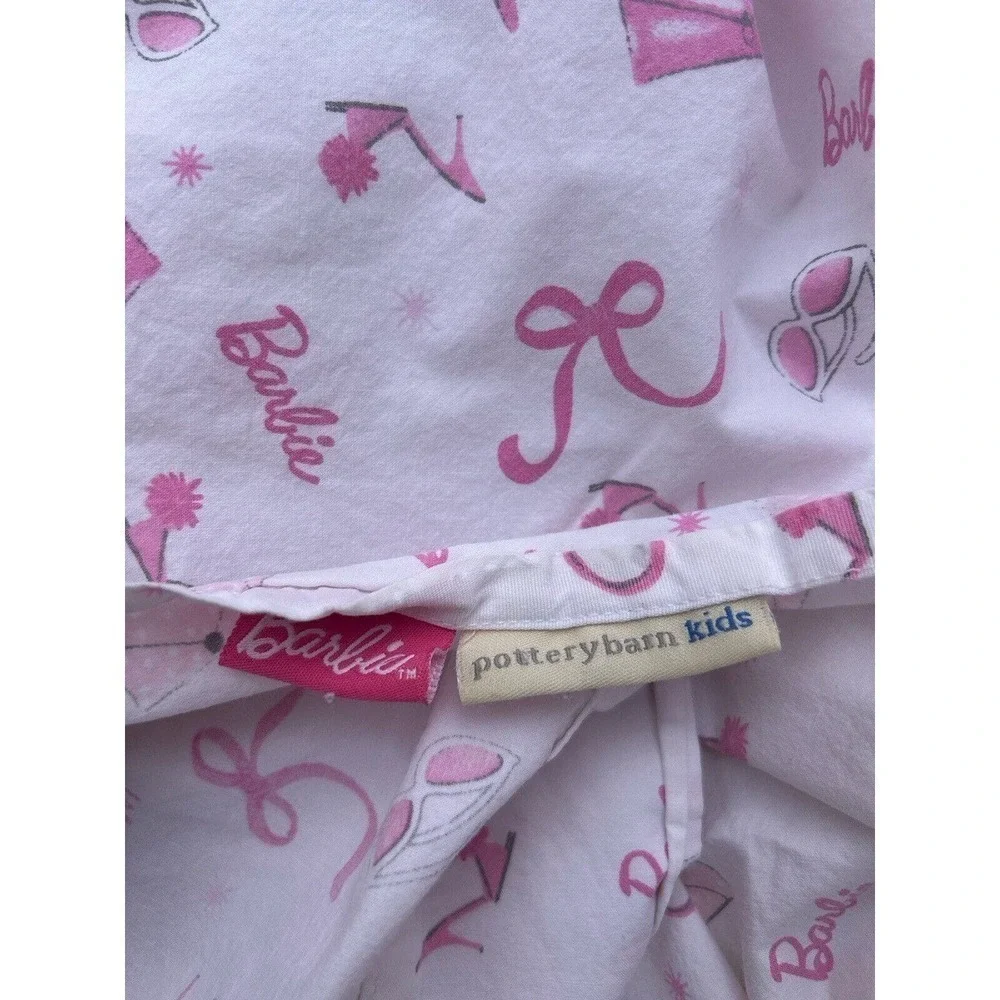 Pottery Barn Kids Barbie Sheet Twin Flat Cotton Pink White 07/2009